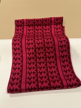 Michael Kors Burgundy and Hot Pink MK Logo Scarf